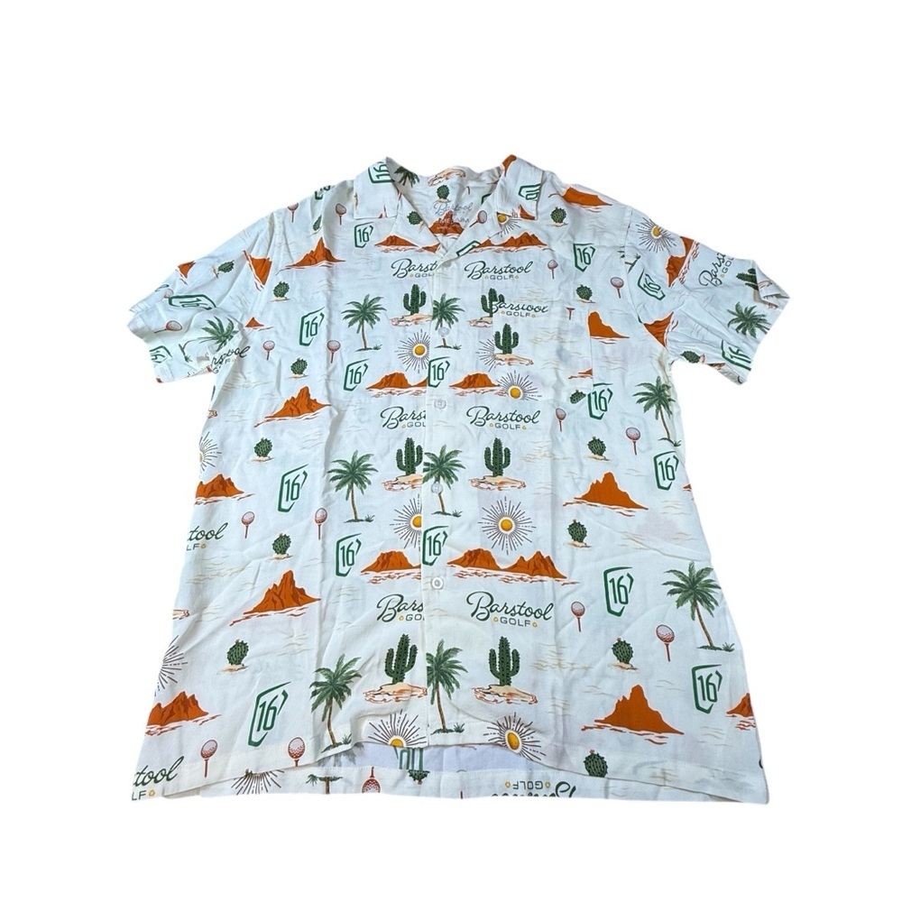 Barstool Sports Polo Shirt Mens Medium Hawaiian Print Short Sleeve USA Golf